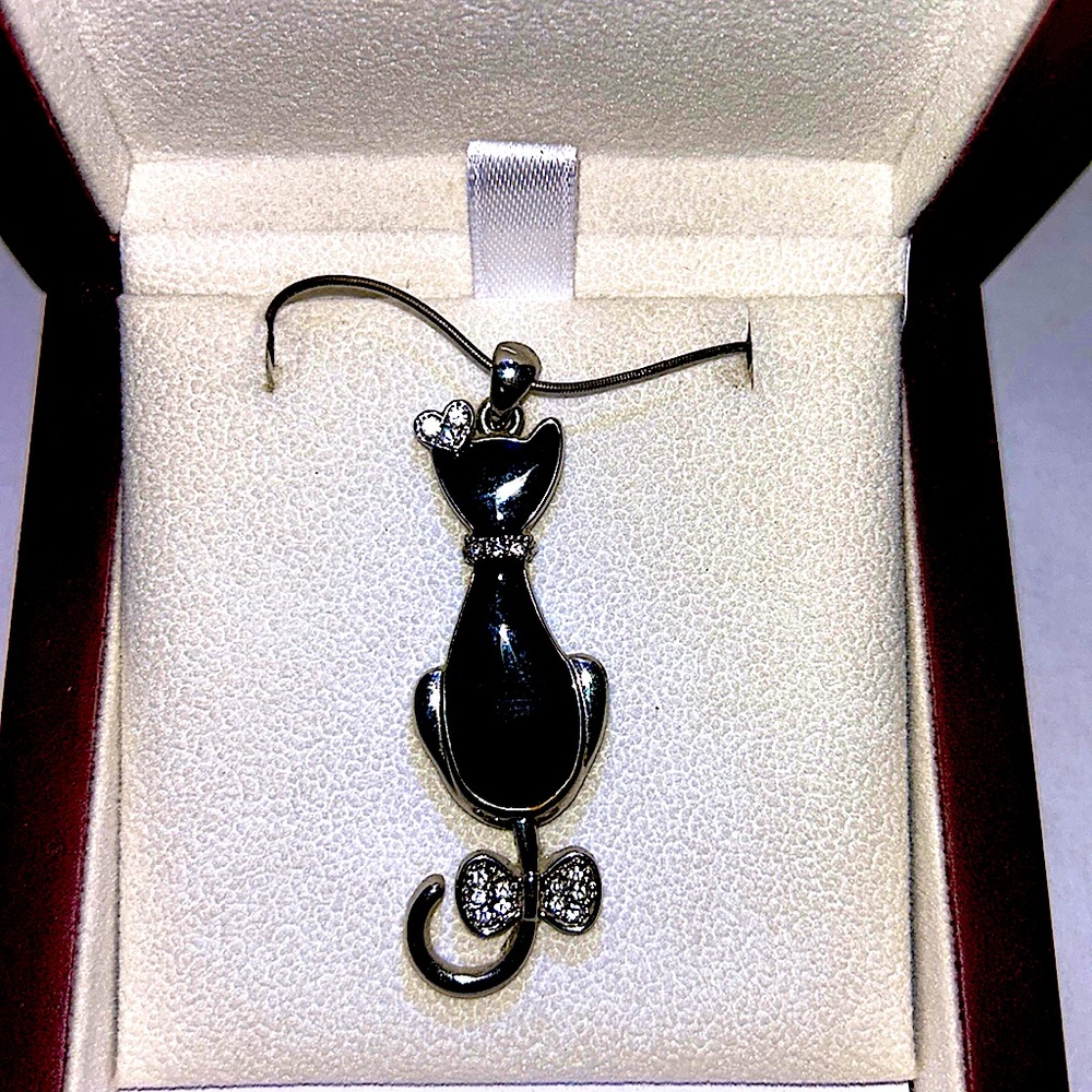 CZ Pendant Enamel Cat Necklace